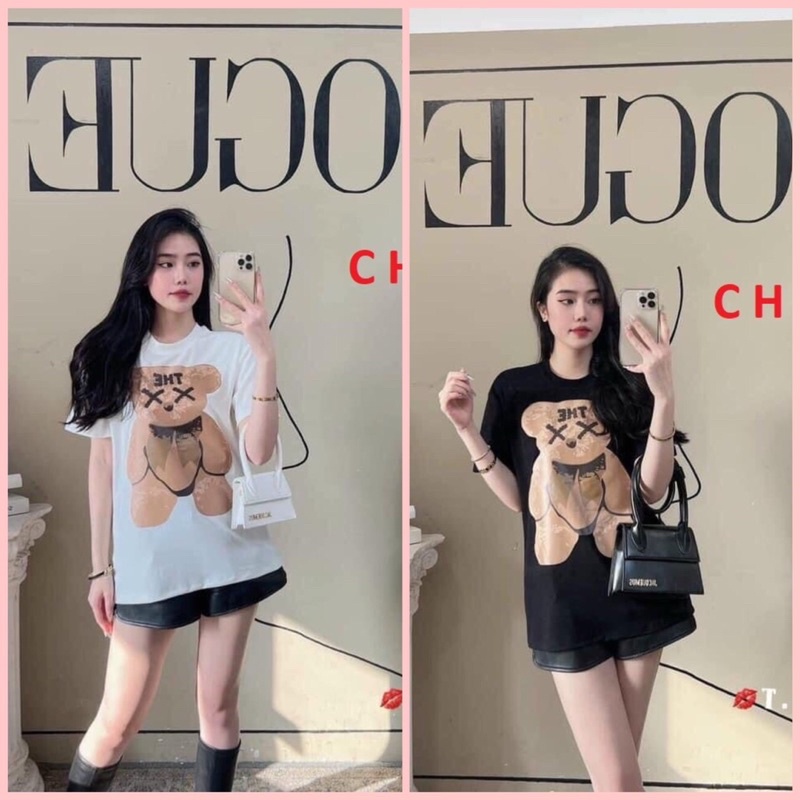 Áo thun Gấu XxTay Lỡ Dáng Rộng Oversize KuteUnisex chất cotton mềm mịnPhong cách Thể thao