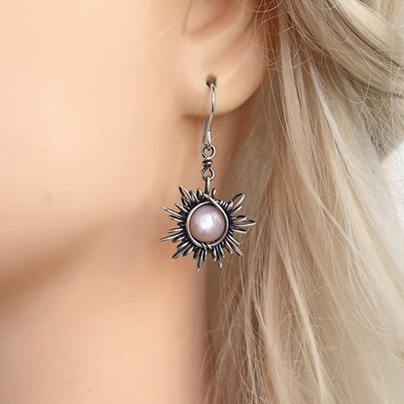 Bông Tai Bạc Hình Mặt Trời Và Mặt Trăng Thời Trang Vintage