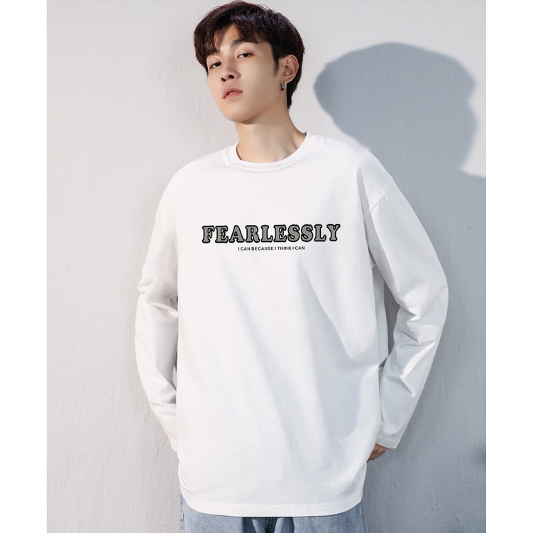 Áop Nỉ Cổ Tròn Dài Tay Phối Chữ FEARLESLY Phong Cách, Nỉ Ngoại Dày Dặn Siêu Mềm Mịn Thời Tráng GAREM Trẻ Trung