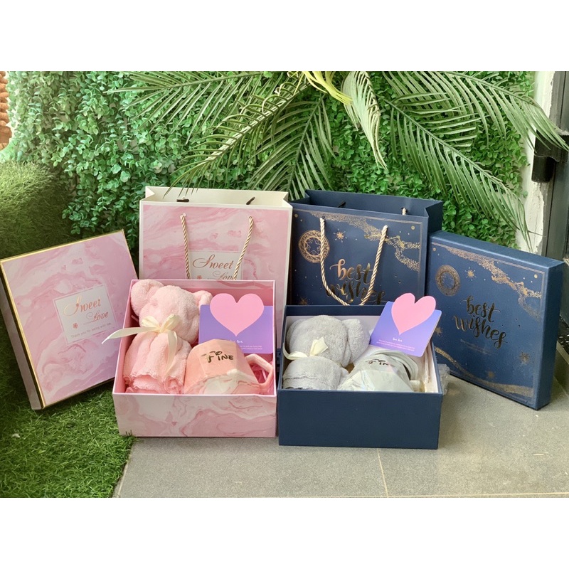 Bộ Cốc Bằng Sứ Sang Chảnh Kèm Khăn Tay Hình Gấu Dễ Thương