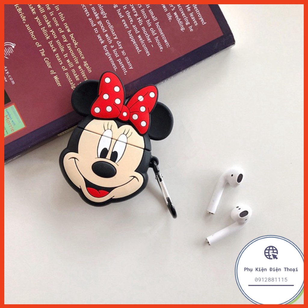 Vỏ bọc silicon hình Mickey Minnie cho hộp sạc tai nghe AirPods 1 2  Case AirPod i11 i12 i18 ... tặng kèm móc đeo