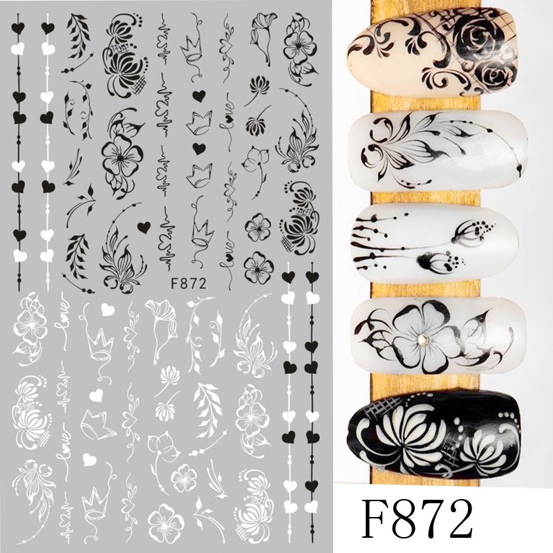 Miếng Dán Trang Trí Móng Tay Hình Lá Màu Trắng Đen F864 F865 F866 F877 F868 F869