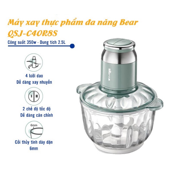 Máy xay thịt Bear 2.5L QSJ-C04R8S Tích hợp 2 mức xay mức xay thực phẩm mềm và xay thực phẩm rắn, dẻo