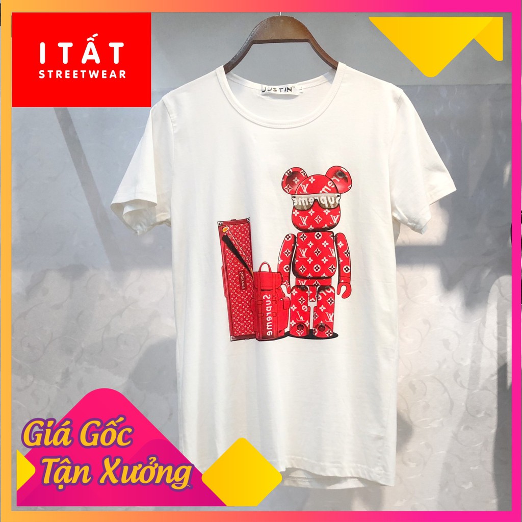 Áo tee thun Supreme x LV Bearbrick cotton phông Trắng Đen, thời trang nam nữ unisex streetwear