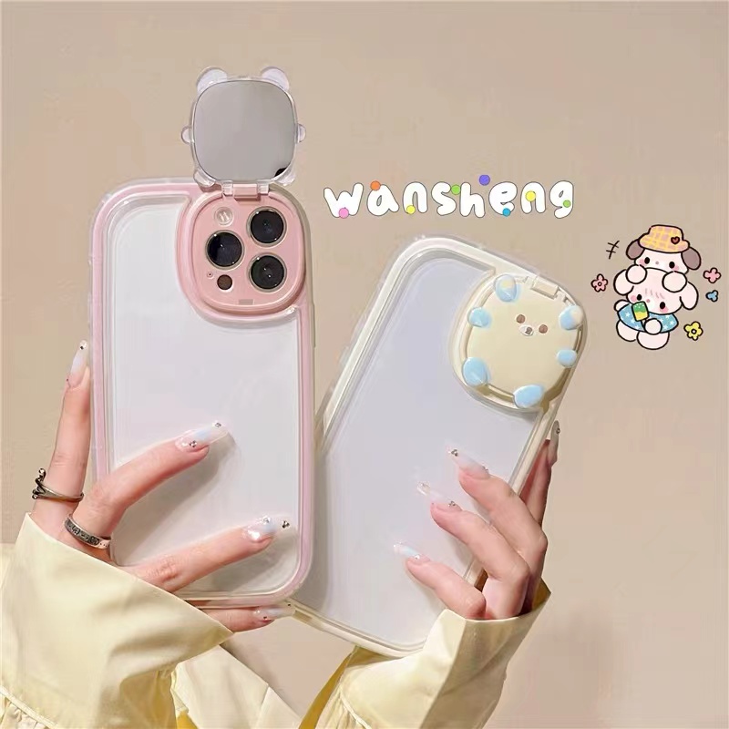 Ốp Điện Thoại Nắp Lật Mặt Gương Hình Gấu Sáng Tạo Cho iPhone 11 12 13 Pro XR XS MAX