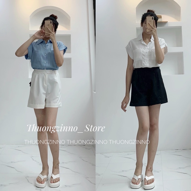 [Ảnh thật/Video]Áo sơ mi sát nách hai túi trước nhiều màu chất lụa hàn sang chảnh Áo sơ mi Quảng Châu