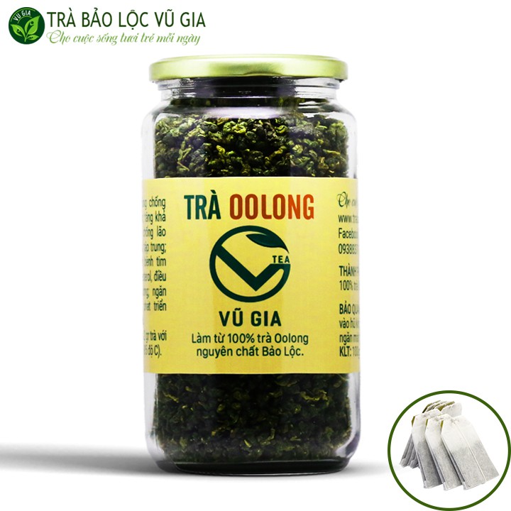 Trà Ô Long (Olong/ Oolong) nguyên chất Bảo Lộc Vũ Gia (400gr/hũ) + Tặng 5 Túi Lọc Trà