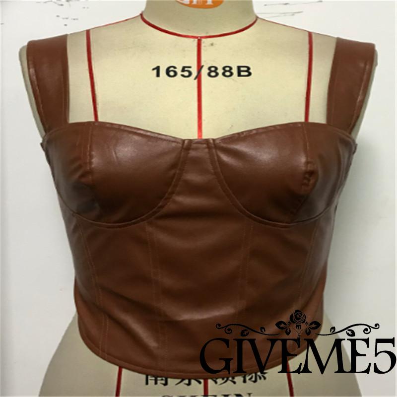 GIVEME-Women´s Sexy PU Vest Top, Elastic Wrap Camisole Streetwear Club Wear Crop Tank Top