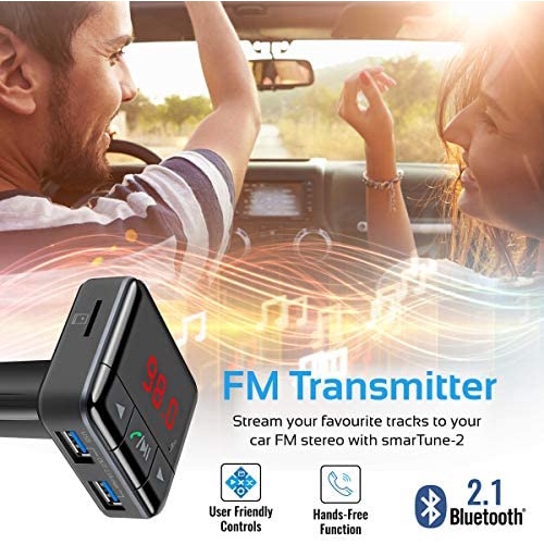 Máy phát nhạc, FM cho ô tô xe hơi Promate SmarTune-2 đa năng 2 cổng sạc 3.4A (Đen) - Hàng Chính Hãng