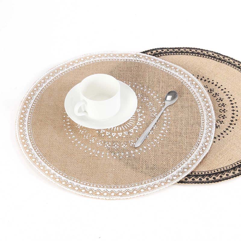 Tấm lót bàn ăn hình tròn bằng vải lanh cách nhiệt có tua rua