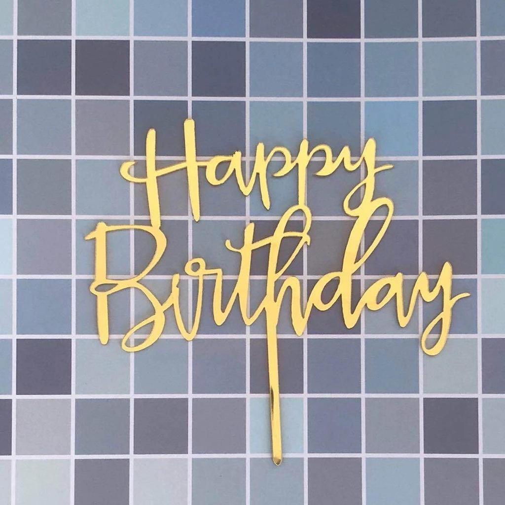 Chữ Happy Birthday Bằng Acrylic Màu Vàng Hồng/Đen Trang Trí Bánh Kem