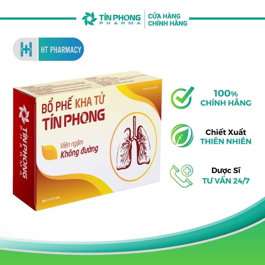 Viên Ngậm Không Đường Bổ Phế Kha Tử TÍN PHONG Giúp Giảm Ho, Long Đờm An Toàn Cho Mọi Lứa Tuổi Hộp 20 Viên