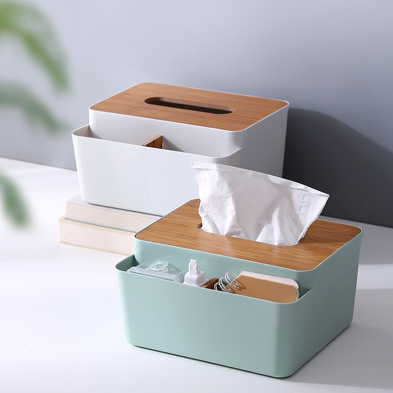 Hộp Khăn Giấy Nắp Gỗ Tre Phong Cách Hàn Quốc Trang Trí Phòng Khách