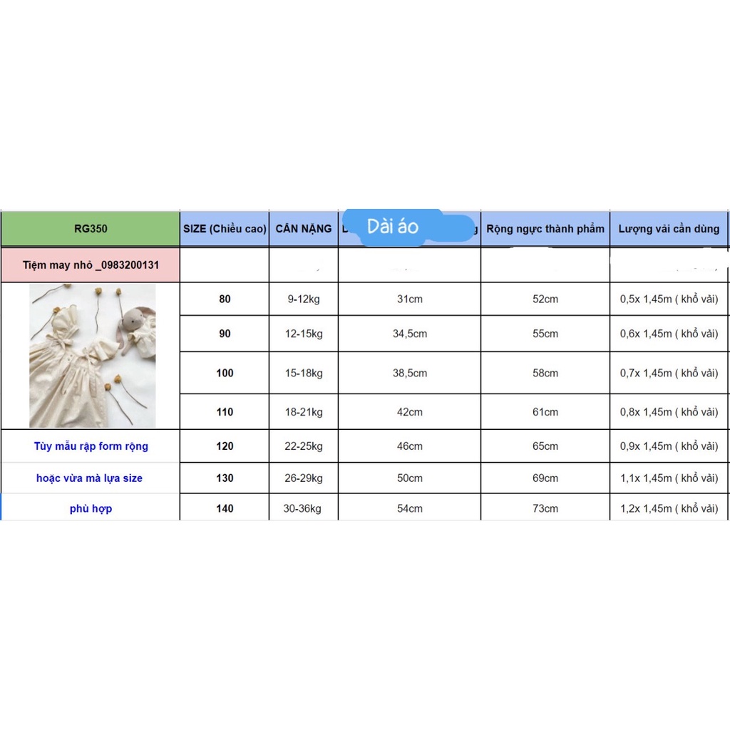 RG350_Rập giấy may áo dây cánh tiên bé gái