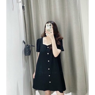 Váy suông cúc ngọc cổ tàu