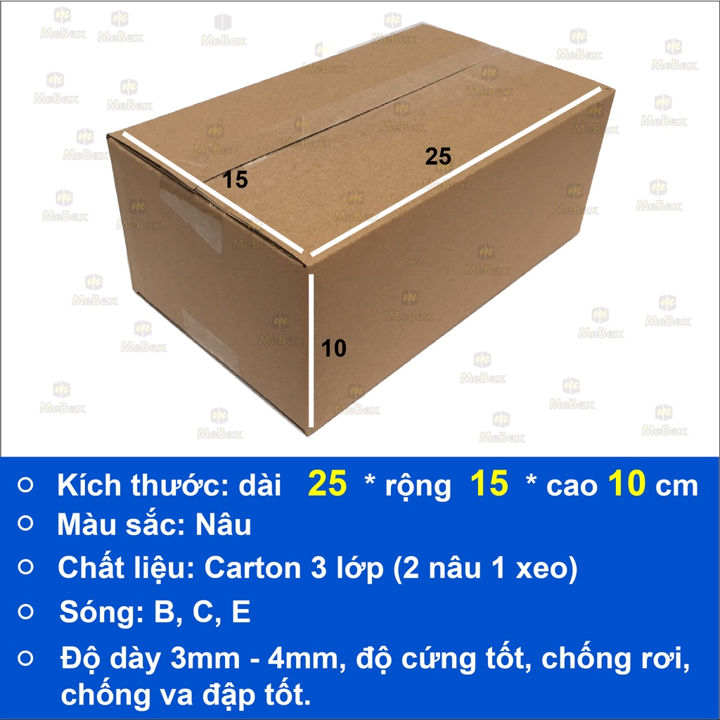 Hộp carton gói hàng 25x15x10 bộ 100