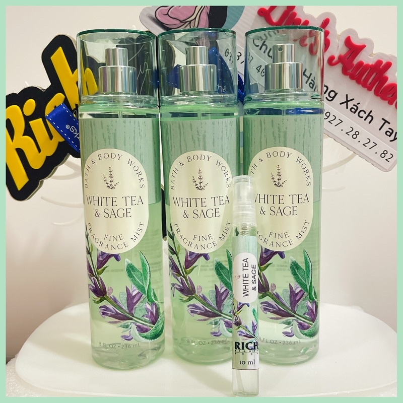 WHITE TEA &amp; SAGE -Xịt Thơm Toàn Thân Nước Hoa Body Mist Bath &amp; Body Works Usa