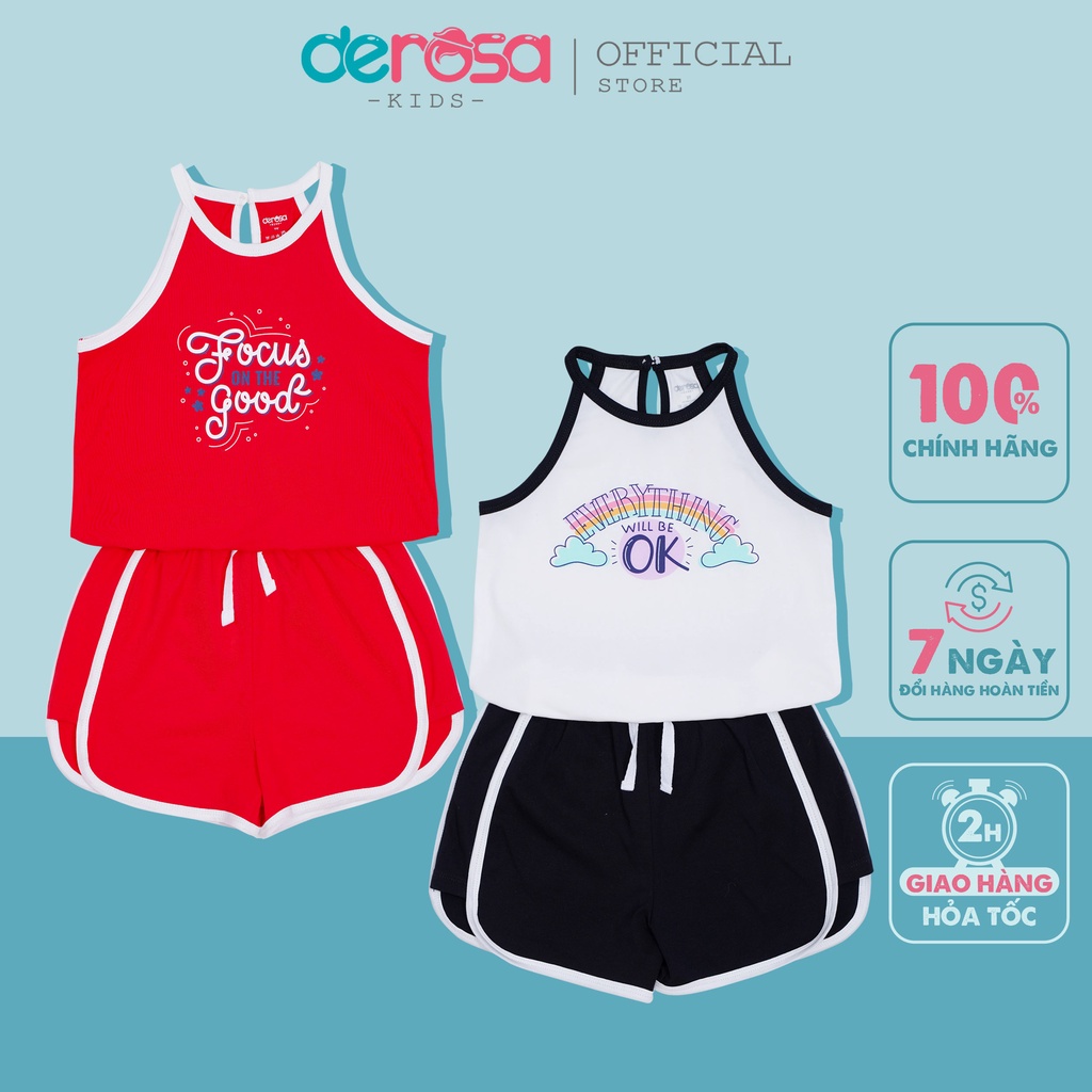 Bộ quần áo cổ yếm cho bé gái DEROSA KIDA từ 2-6 tuổi ASKD428B