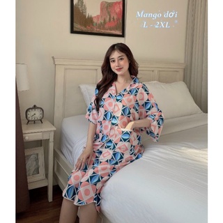 Bộ pijama quần lửng lụa satin mặc sau sinh