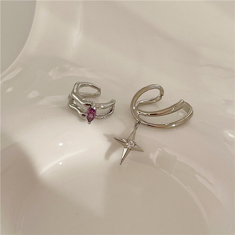 Khuyên Kẹp Vành Tai Kim Loại Hai Lớp Hình Chữ Thập Ngôi Sao Phong Cách hip hop