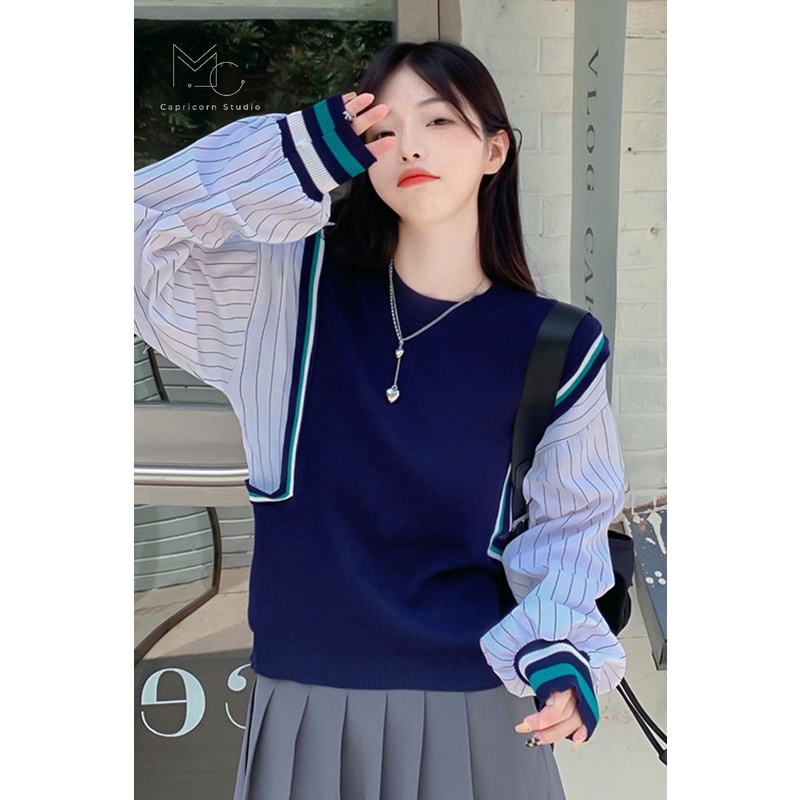 Áo sweater giả áo gile và tay sơmi độc đáo phong cách Hàn Quốc Ulzzang