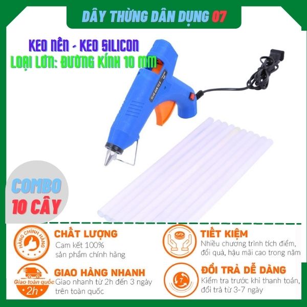 [Giá Sỉ] combo 10 cây Keo Nến Silicon Lớn đường kính 10mm dài 24.5cm- Dùng Cho Súng Bắn Keo Lớn(loại tốt)