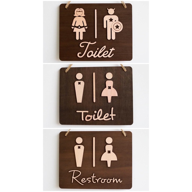 Bảng gỗ trag trí Toilet/Restroom