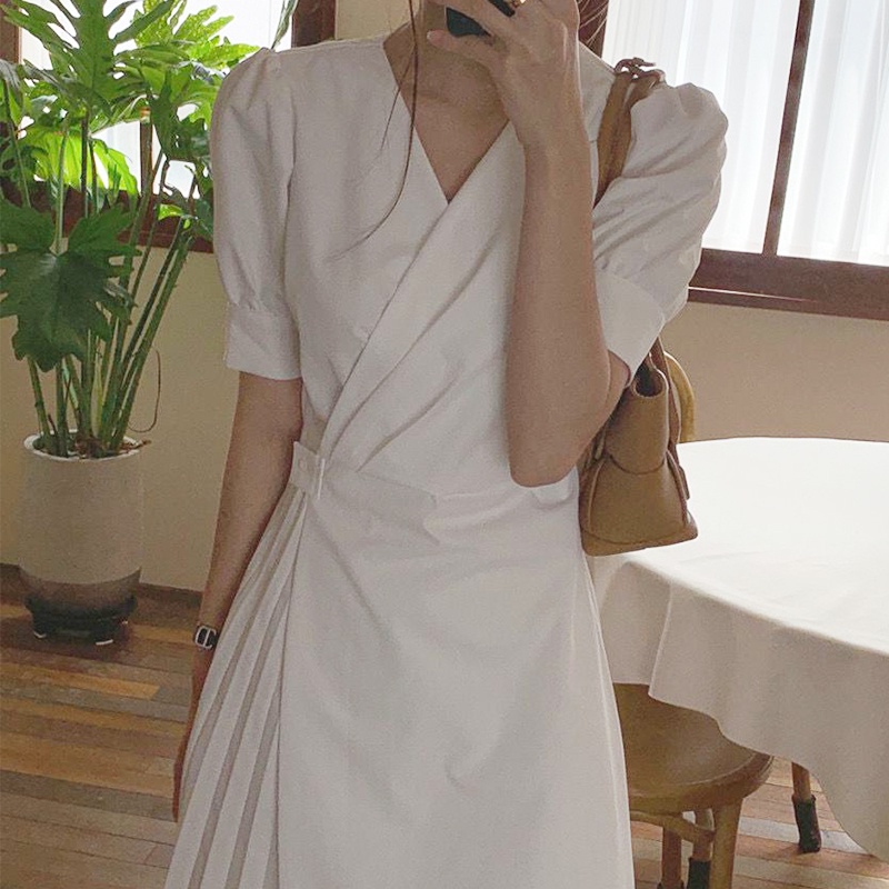 Đầm cổ chữ V thiết kế mới thời trang theo phong cách Hàn Quốc 45120