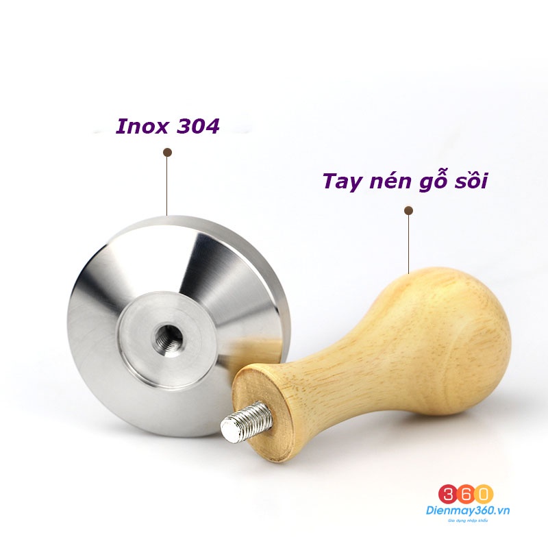 Tamper Gỗ Sồi dùng cho  máy pha Cafe kích thước 51mm và 58mm tiêu chuẩn