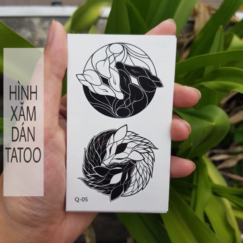 Hình xăm bát quái trừu tượng q05. Xăm dán tatoo mini tạm thời, size &lt;10x6cm