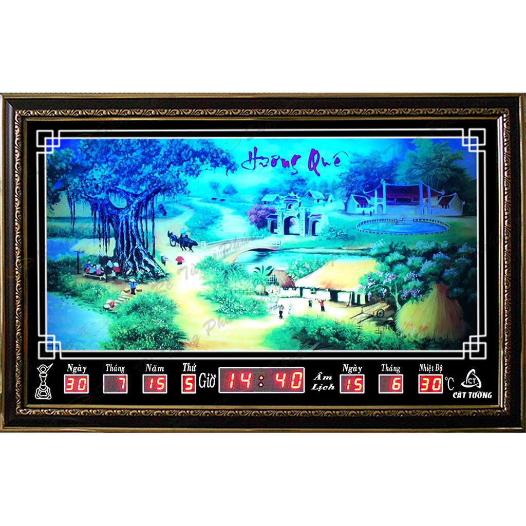 Đồng hồ Lịch Vạn Niên điện tử - Đồng Quê 68442 (KT68x45x7cm) Có 2 Loại (Không Remote đèn và Có Remote đèn)