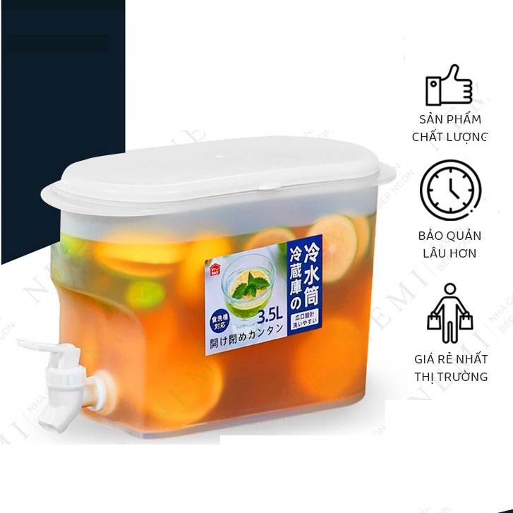 3.5L - Bình đựng nước uống, detox để tủ lạnh có vòi nước, nhựa PP, an toàn khi sử dụng - Bình nước tủ lạnh, 3.5L