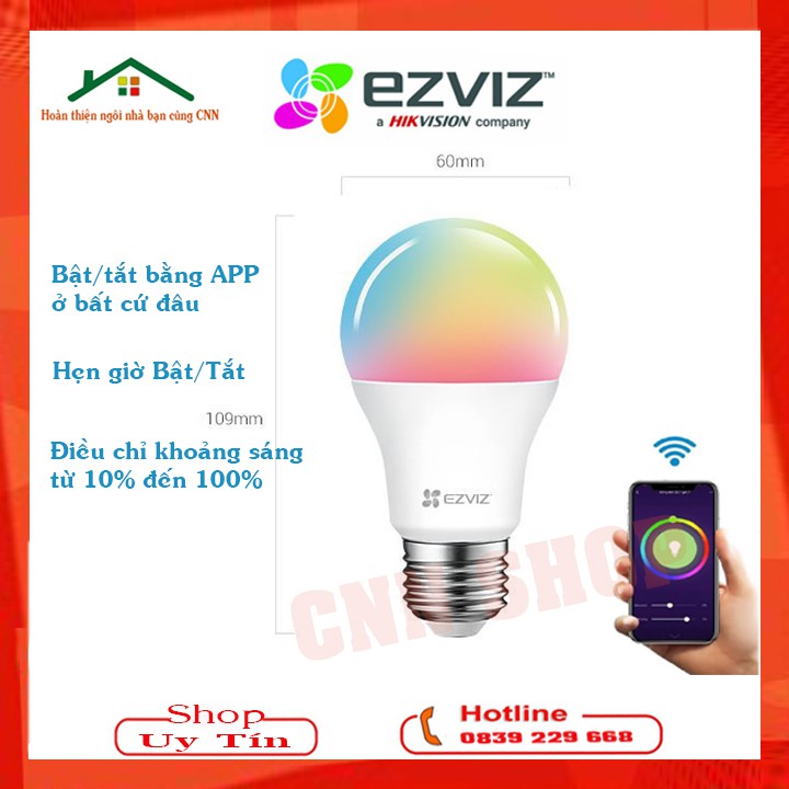 Bóng đèn thông minh wifi Ezviz điều khiển qua app - Hàng chính hãng BH 24TH ( smart light home Led Rgb )