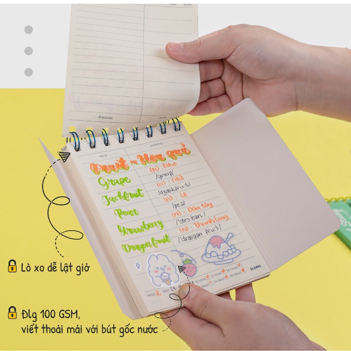 Sổ tay học từ vựng Klong Word Study khổ A6 120 trang bìa màu pastel siêu cute-916