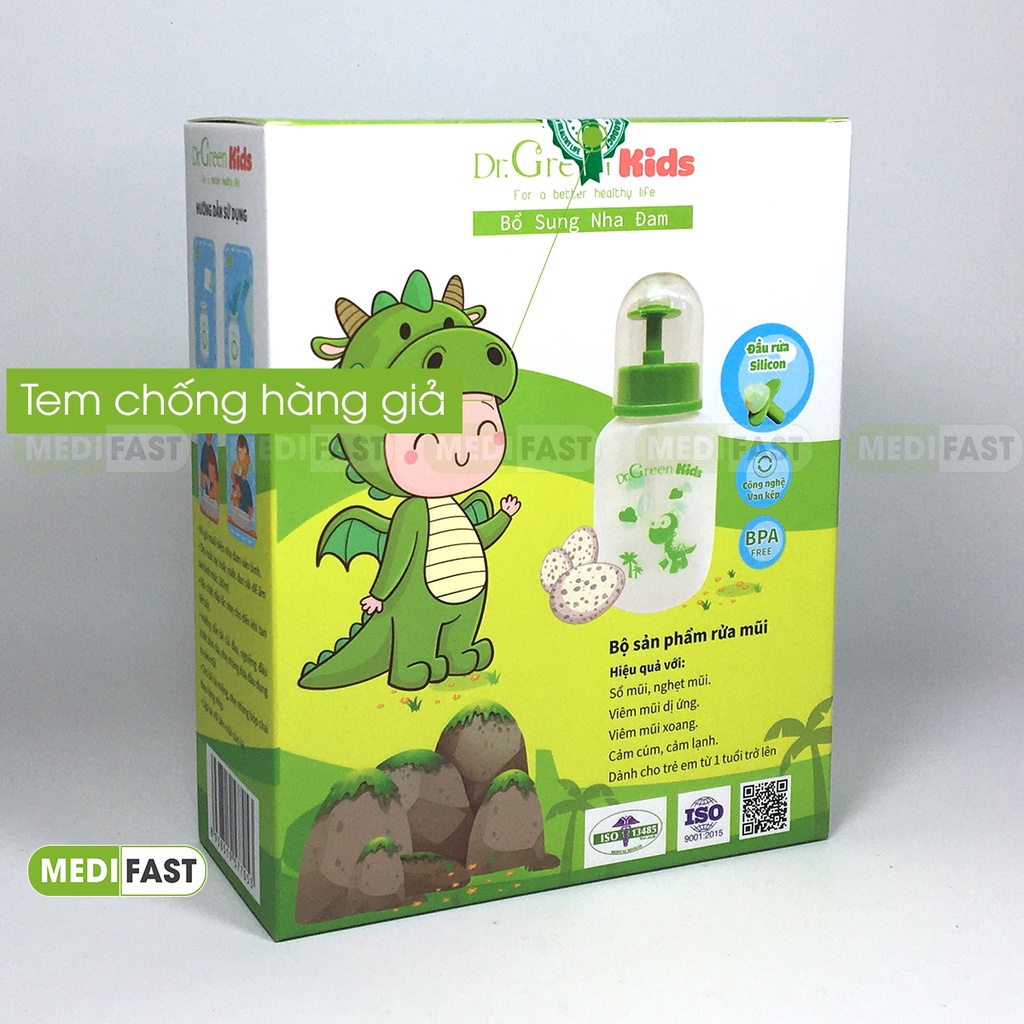 Bình rửa mũi Dr Green Kids - An toàn, tiện lợi khi sử dụng cho trẻ em - Tặng kèm 30 gói muối