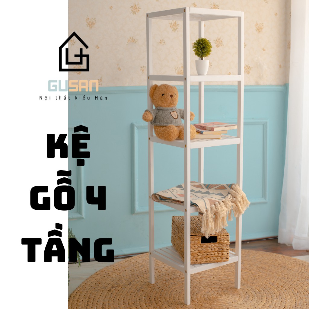 Kệ để đồ đa năng 4 tầng bằng gỗ GUSAN - Kệ đa năng 4 tầng màu trắng GUSAN Nội thất kiểu hàn