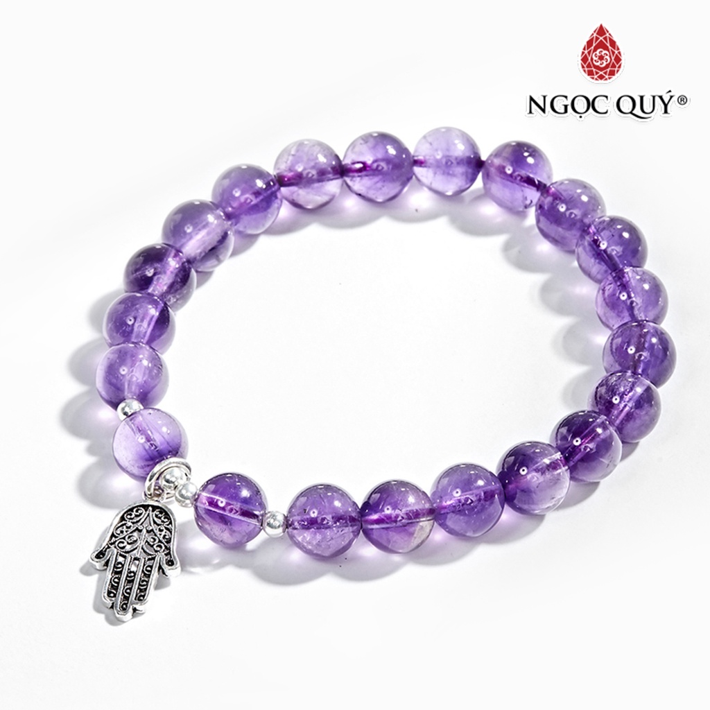 Vòng tay đá TA tím phối bàn tay hamsa bạc - Ngọc Quý