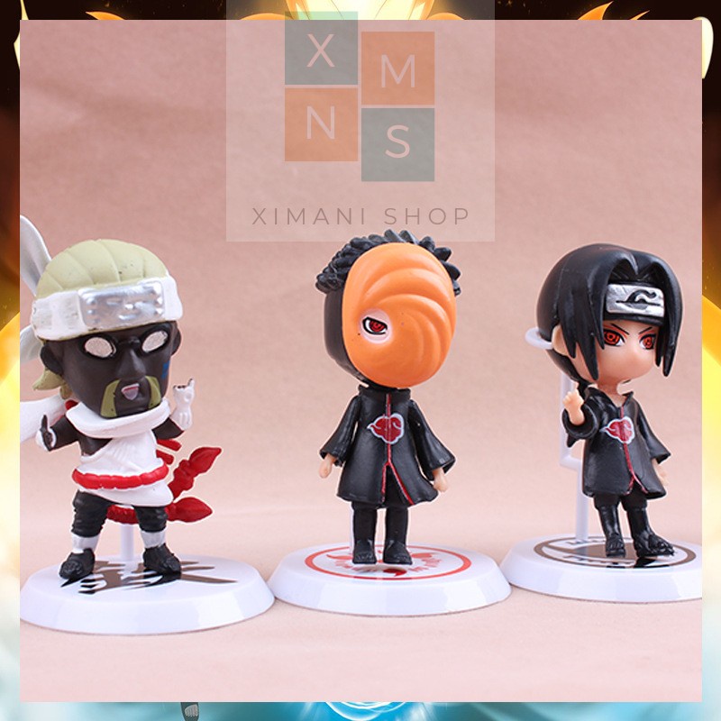 Bộ 6 Mô Hình Naruto Anime Figure Nhân Vật Itachi Gaara Sasuke Obito Killer Bee ChiBi Cao 8cm