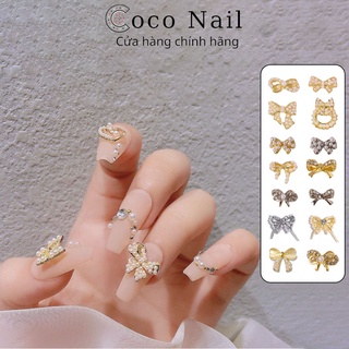 Charm nail nơ, phụ kiện charm nail vàng bạc trang trí móng