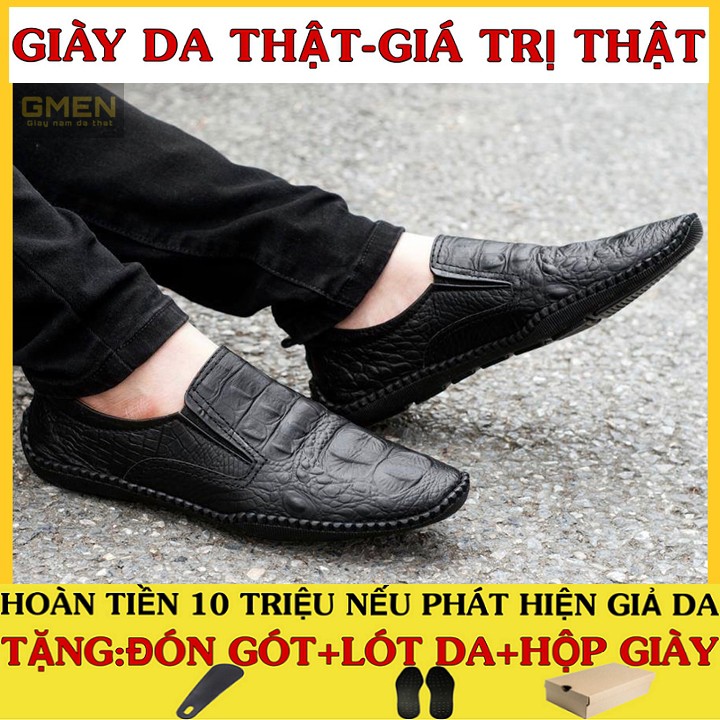 Giày da nam chất liệu da bo nguyên tấm dập vân cá sấu đế cao su đúc bền bỉ GM68