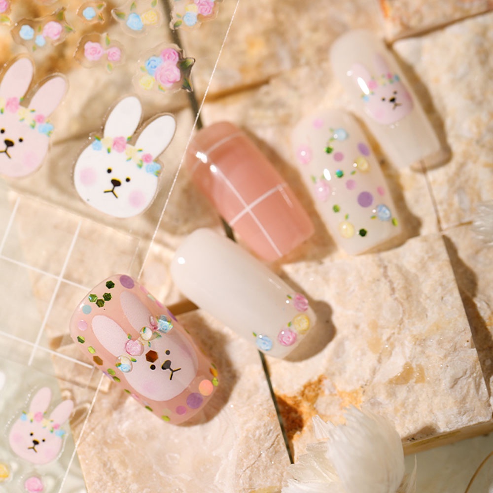 [Hàng mới về] Sticker Dán Trang Trí Móng Tay Họa Tiết Hoa Hoạt Hình Tự Dính Diy Dễ Thương