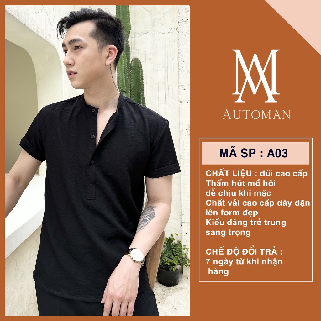 Áo sơ mi đũi tay ngắn cổ bẻ chất liệu cao cấp thoáng mát AUTOMAN A03
