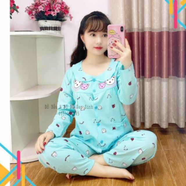 (ĐƯỢC CHỌN MÀU ) Bộ Quần Áo Bầu Và Sau Sinh Cúc Giữa Vải Cotton Cho Mẹ 45-65kg