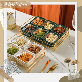Khay đựng mứt tết/ khay đựng bánh kẹo tết 6 ngăn/4 ngăn bằng sứ cao cấp, nắp thủy tinh, giá đựng bằng inox 304