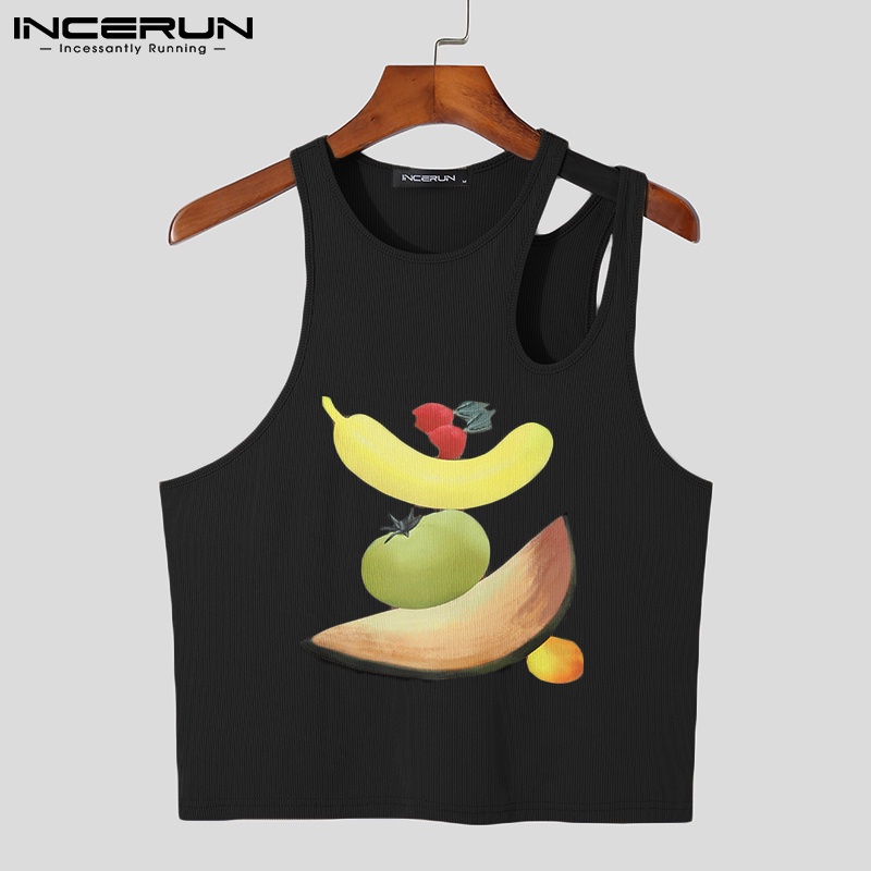 Áo ba lỗ INCERUN dáng ôm in họa tiết trái cây thời trang quyến rũ cho nam