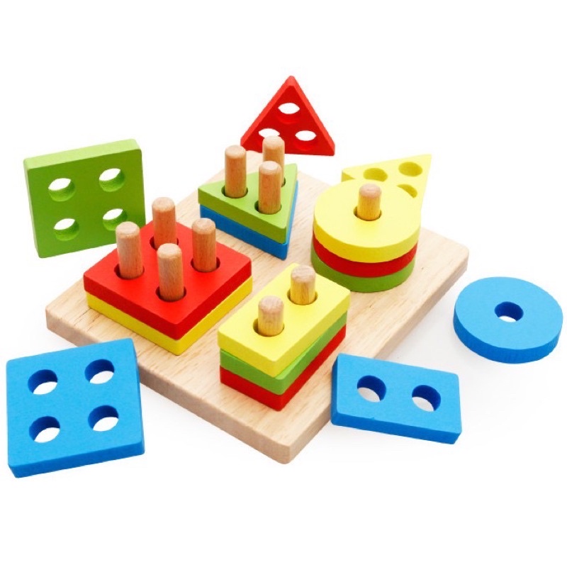 Bộ Thả Khối Gỗ Đồ Chơi Montessori Giúp Bé phát triển kĩ năng nhận biết hình khối