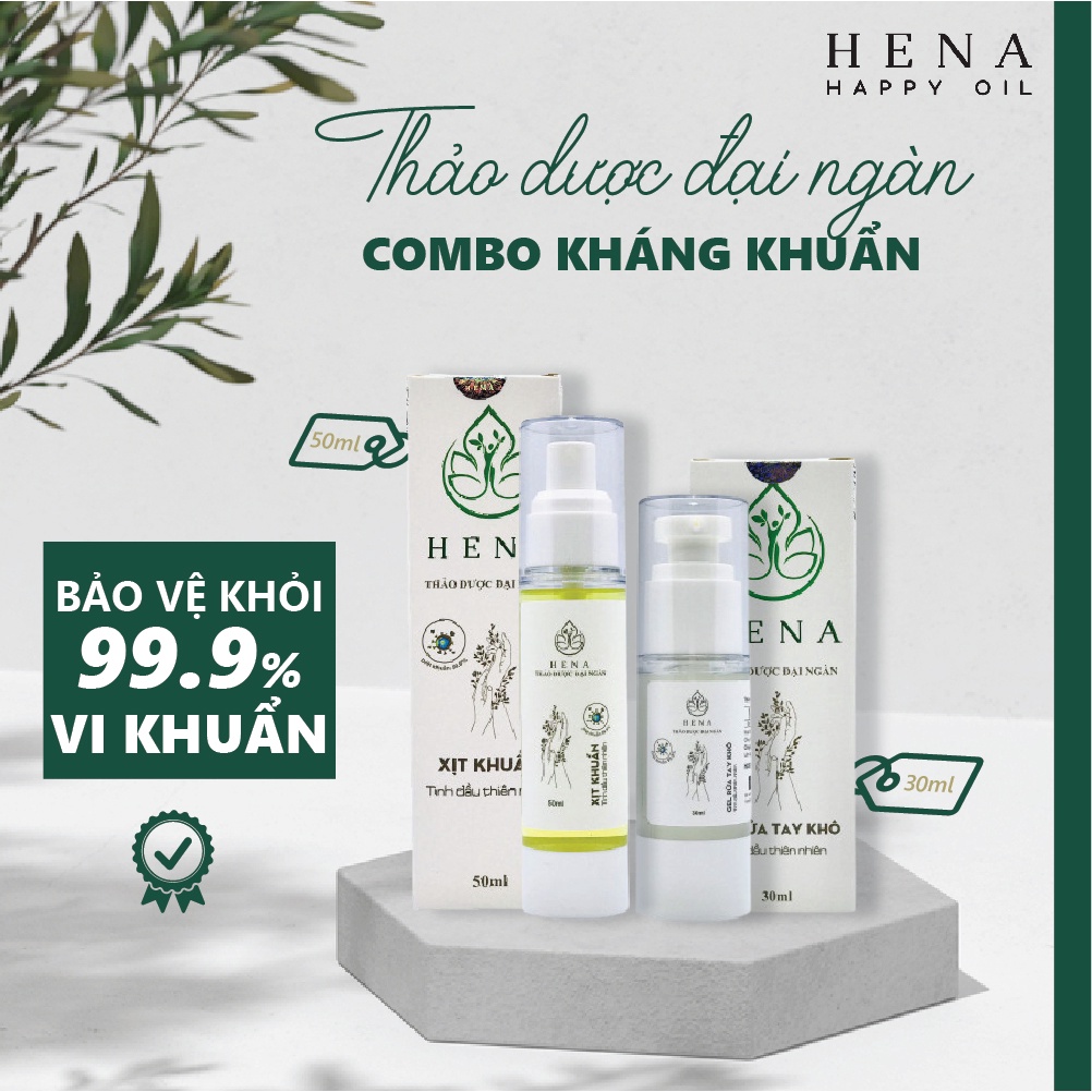 Gel rửa tay khô Kháng Khuẩn cao cấp Hena - Dưỡng ẩm, hương thơm tự nhiên từ tinh dầu - 30ml | BigBuy360 - bigbuy360.vn
