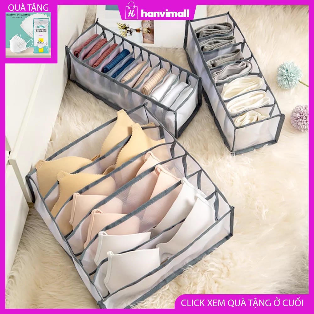Combo 3 hộp vải đựng bảo quản đồ lót đa ngăn tiện lợi