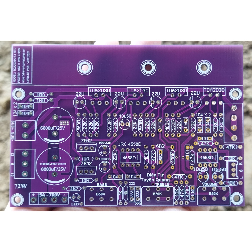 PCB Mạch Loa Vi Tính TDA2030 2.1 BTL Phíp FR4
