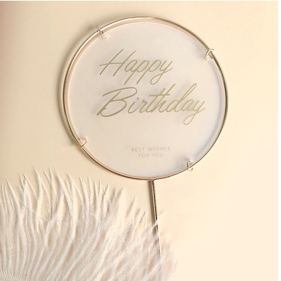 Phụ Kiện Trang Trí Bánh Kem Chữ Happy Birthday Bằng Acrylic Mạ Vàng